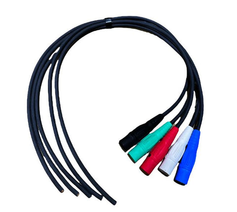 Feeder Cable PIGTAIL  05' - 4/0 cable - Set of 5 - Male to BLUNT - Bk, Bl, R, Wh, GN - X05-4/0CAM5-M