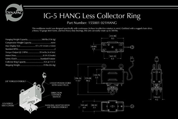 IG-5 - 2 RPM Hanging Rotator LESS Collector Ring - 155001 021HANG