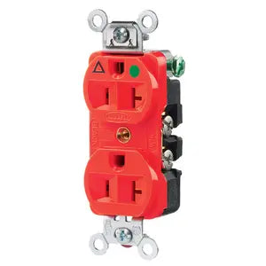 5-20R Straight Blade Receptacle Duplex Hospital Gr 20A 125V - RED - HBL IG8300R