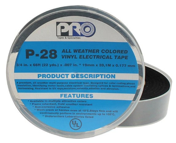 Pro P28 3/4x66ft Black Electrical UPC - ProTapes 001UPCP283466FTMBLA