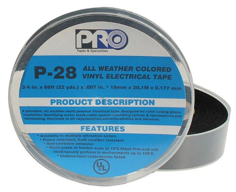 Pro P28 3/4x66ft Black Electrical UPC - ProTapes 001UPCP283466FTMBLA