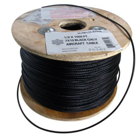 3/16 X 1000 FT, 7X19 Black Hot Dip Galvanized Steel Cable 2G9B187-01000