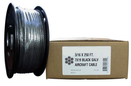 3/16 X 250 FT, 7X19 Black Hot Dip Galvanized Steel Cable 2G9B187-00250